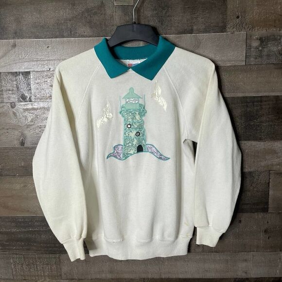 Vintage 80s USA Lighthouse Pullover Medium - Picture 1 of 5